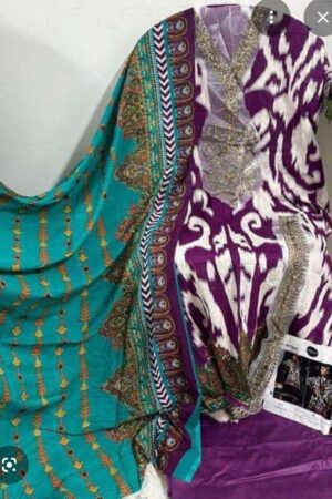 unstiched pakistani pach work dress  purplle green-mahira fashion