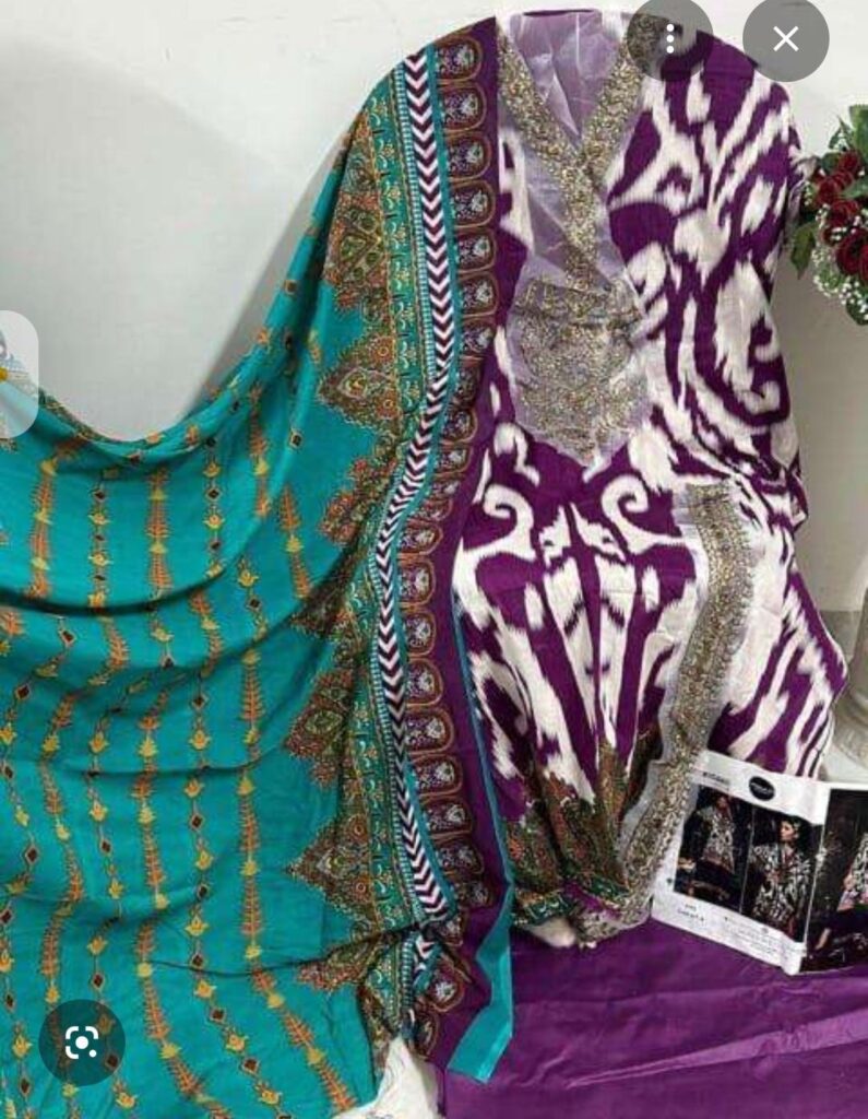 Unstiched Pakistani Pach Work Dress Purplle Green - Mahira Fashion