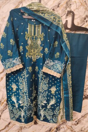 heavy embroidery pakistani stich dress -teal-mahira fashion