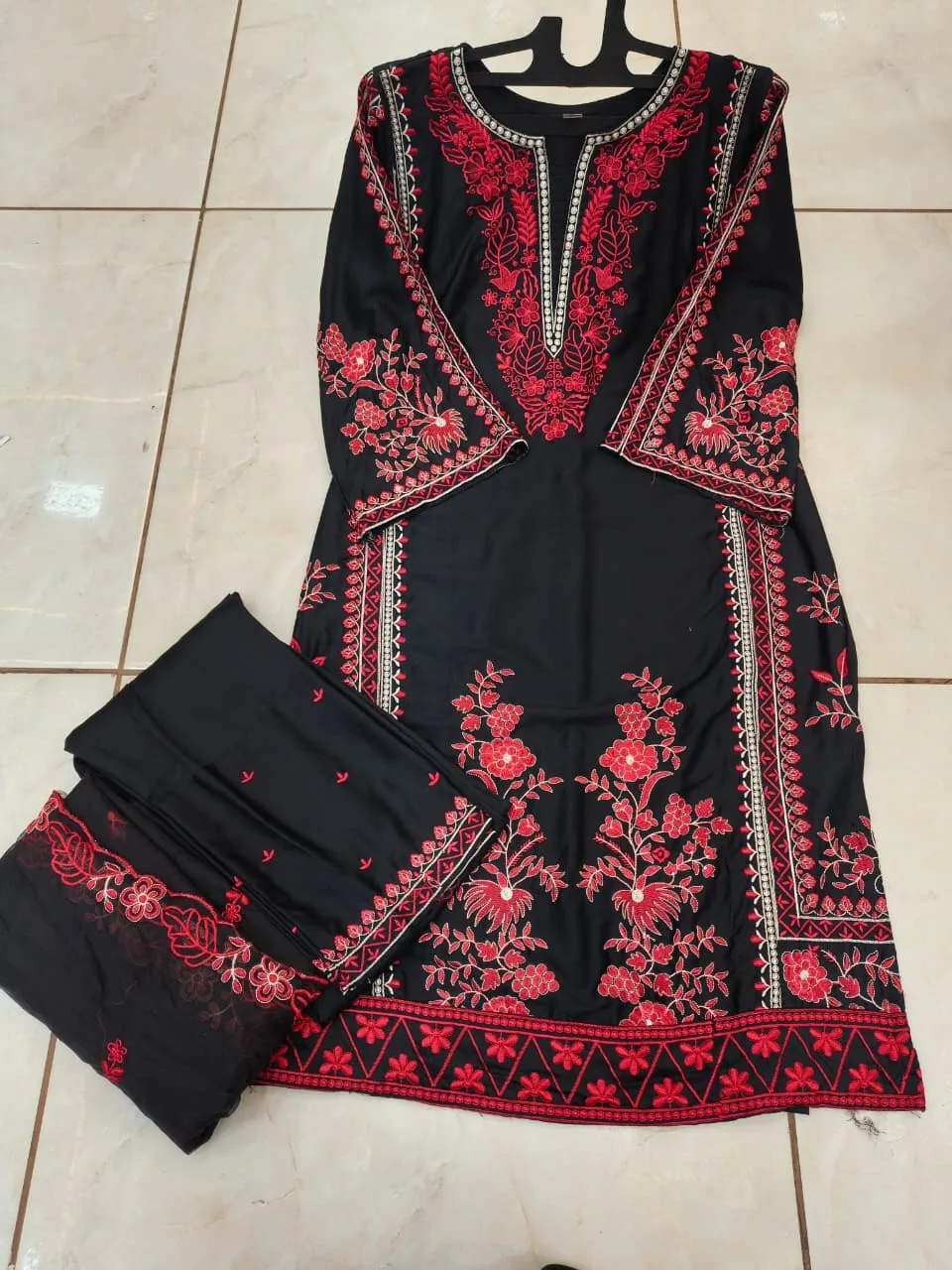 Crimson Noir Embroidered Suit Set - Heavy Pakistani Suit by Mahira Fashion - View 2