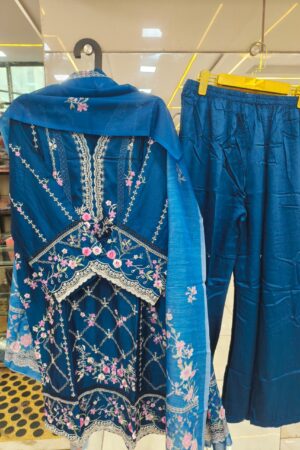 💙 Midnight Bloom Embroidered 3-Piece Suit Set 🌸