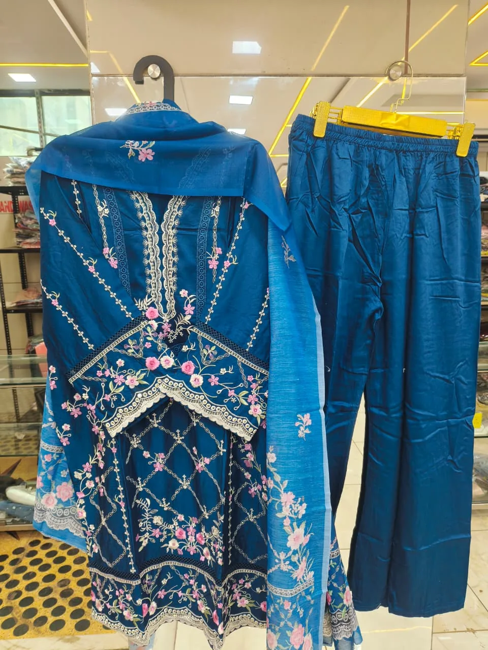 Midnight Bloom Embroidered 3-Piece Suit Set - Night Suit for Women by Mahira Fashion - View 2