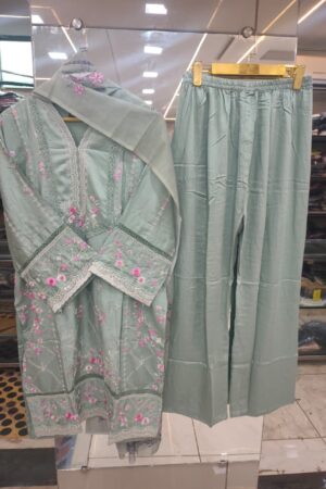 💚 Sage Blossom Embroidered 3-Piece Suit Set ✨