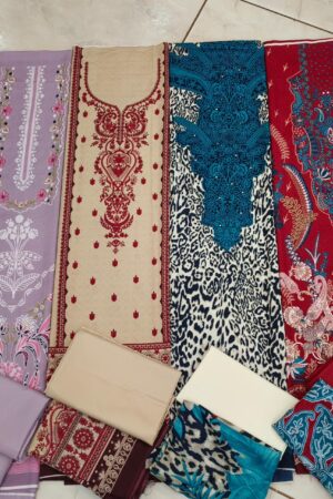🌸✨ Royal Elegance Combo – 4 Unstitched Dress Materials  💖