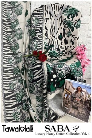 🌿 Saba Luxury Heavy Cotton Unstitched Printed Suit 🌸