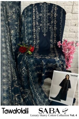 💙 Midnight Bloom – Luxury Heavy Cotton Unstitched 🌸✨