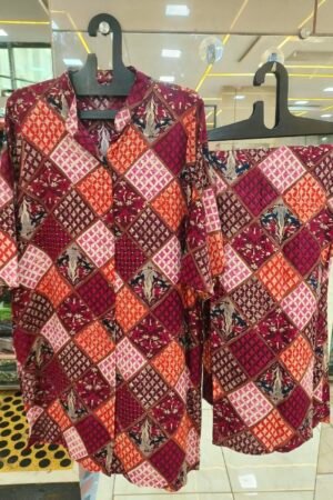 ✨ Maroon & Magenta Geometric Rayon Co-Ord Set ✨
