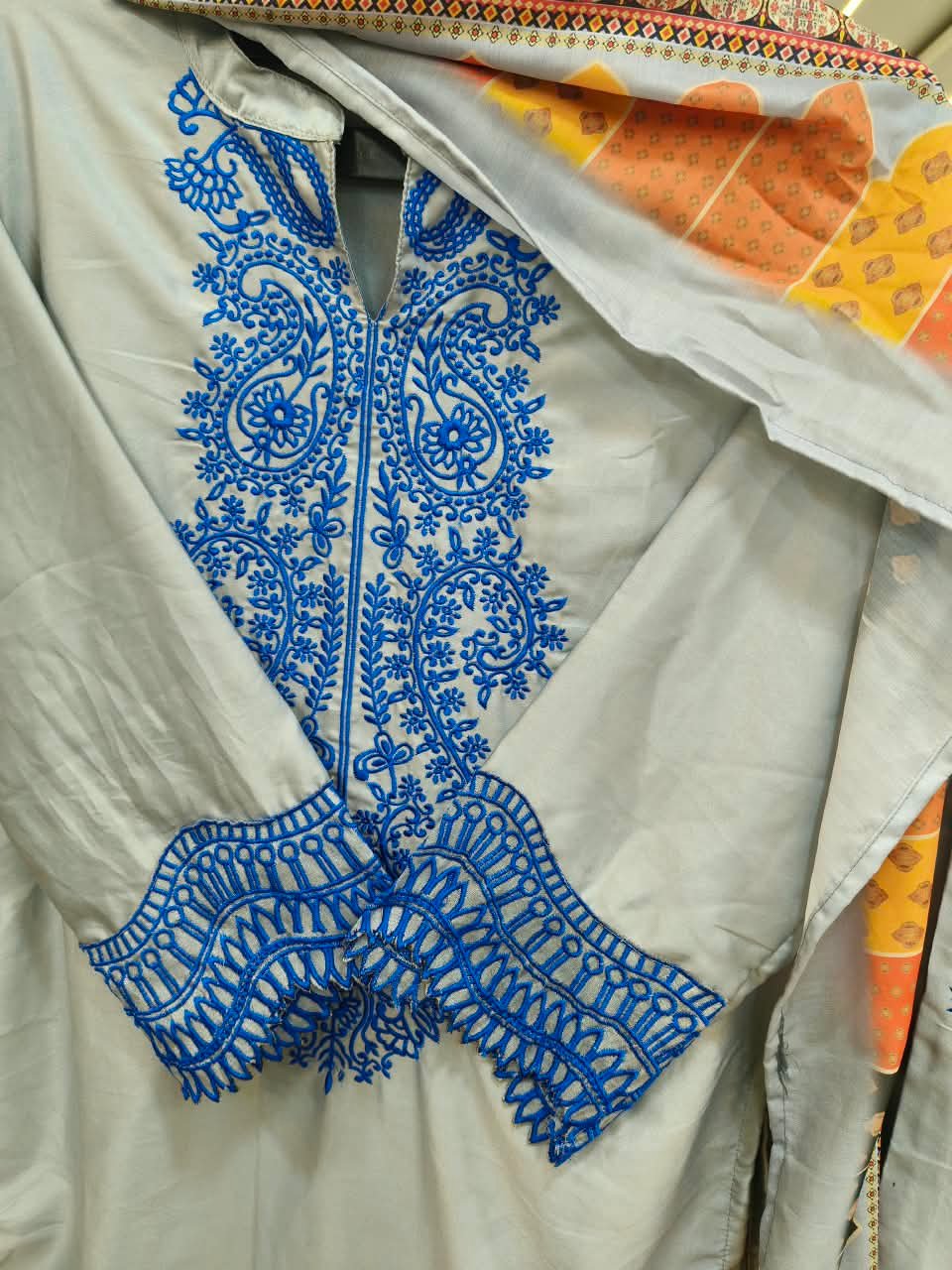 Sky Blue & Electric Royal Embroidered Kurti Set πβ¨ - Image 3