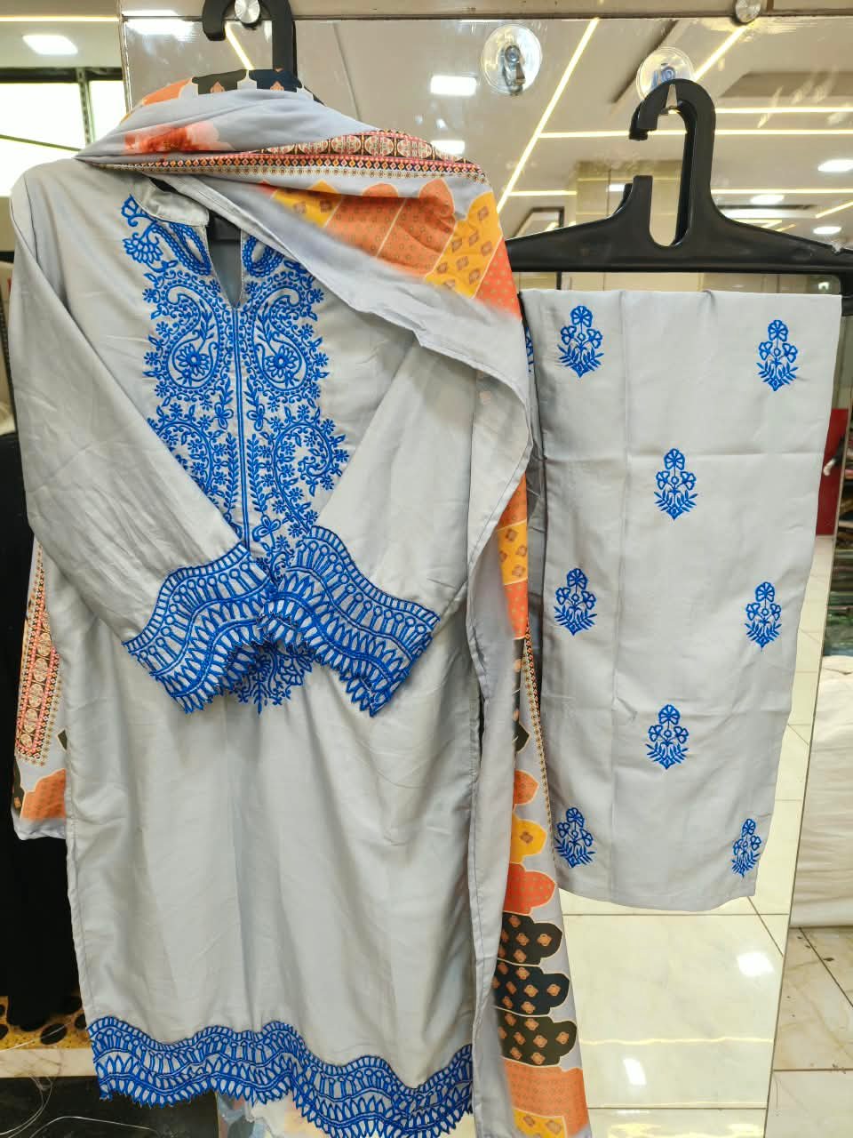 Sky Blue & Electric Royal Embroidered Kurti Set πβ¨