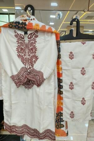 Pristine Ivory & Maroon Embroidered Kurti Set 🤍✨