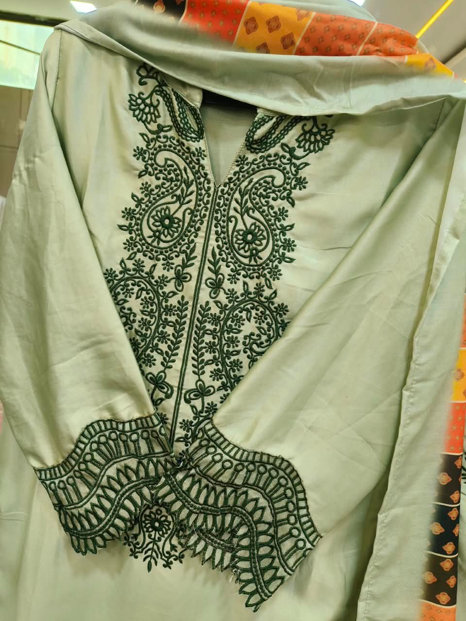 Sage Green & Bottle Green Embroidered Kurti Set 🌿✨ - Image 3