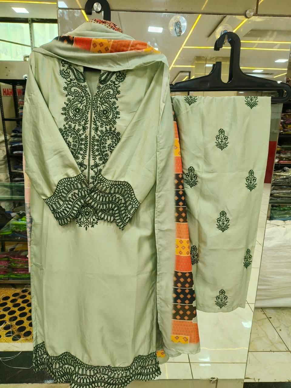 Sage Green & Bottle Green Embroidered Kurti Set 🌿✨