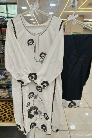 ✨ Monochrome Floral Embroidered Kurti & Trouser Set 🖤🤍