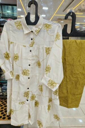 ✨ Olive Blossom Button-Down Tunic & Trouser Set 🌼