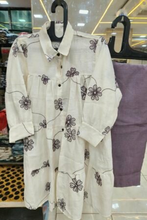 ✨ Dusty Mauve Floral Embroidered Tunic Set 💜