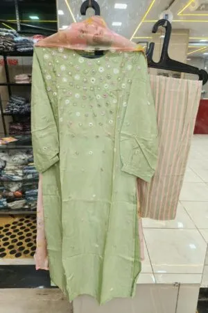 Pistachio Blush Mirror-Glam Set - Heavy Pakistani Suit by Mahira Fashion - View 2