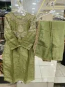 Olive Zari Grace Kurti Set - Heavy Pakistani Suit by Mahira Fashion - View 2