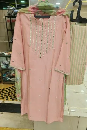 Peach Bloom Mirror-Luxe Set - Heavy Pakistani Suit by Mahira Fashion - View 2
