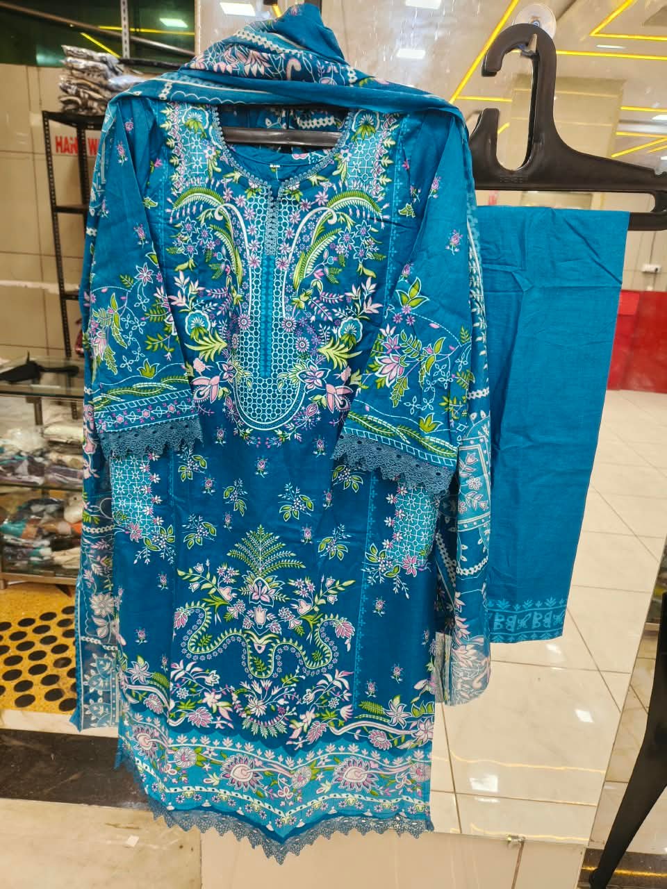 Cyan Meadow - Premium Floral Embroidered 3-Piece Suit Set - Pakistani Stitched Suit by Mahira Fashion - View 2