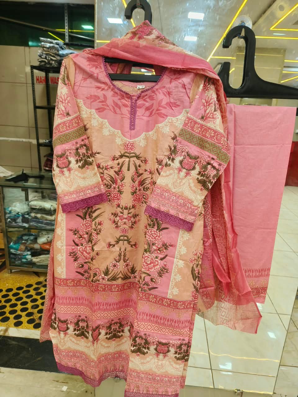 Blush Petal - Elegant Floral Printed 3-Piece Suit Set - Pakistani Stitched Suit by Mahira Fashion - View 2