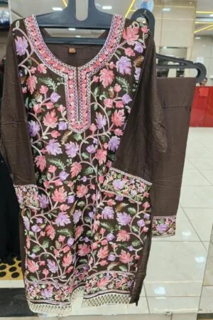 Dark Cocoa Floral Rayon Designer Set - Pakistani Stitched Suit by Mahira Fashion - View 2
