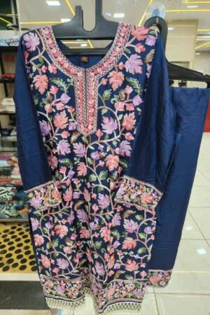 Navy Kashmiri Bloom Rayon Set - Pakistani Stitched Suit by Mahira Fashion - View 2