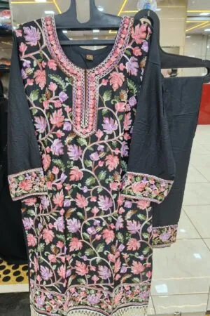 Black Kashmiri Bloom Rayon Set - Pakistani Stitched Suit by Mahira Fashion - View 2