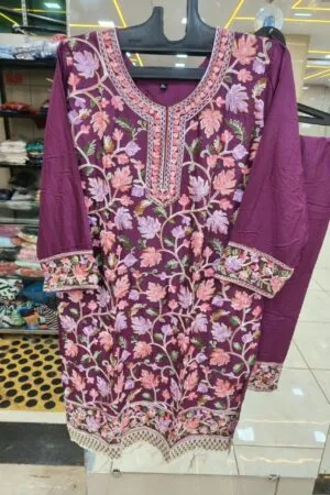 Purple Kashmiri Bloom Rayon Set - Pakistani Stitched Suit by Mahira Fashion - View 2