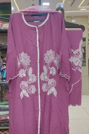 Dusty Violet Floral Embroidery Set - Heavy Pakistani Suit by Mahira Fashion - View 2