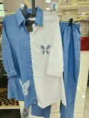 Sky Blue Dual-Tone Butterfly Shirt & Trousers Co-Ord Set - Co-ord Set for Women by Mahira Fashion - View 2