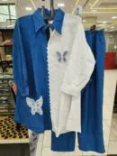 Royal Blue Dual-Tone Butterfly Shirt & Trousers Co-Ord Set - Co-ord Set for Women by Mahira Fashion - View 2