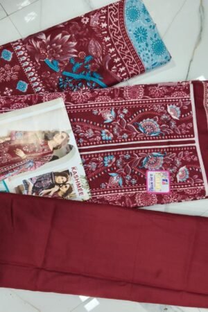 🌺 Maroon Kashmee Bloom Mix Cotton Suit 🌺