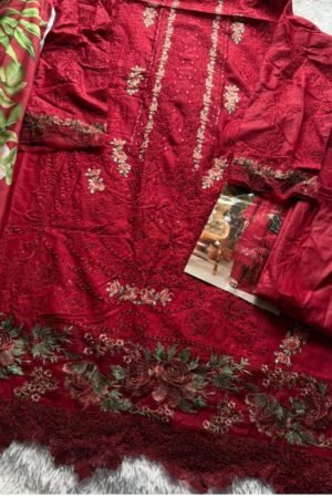 🌹 Royal Crimson Floral Heavy Cotton Unstitched Dress Material ✨