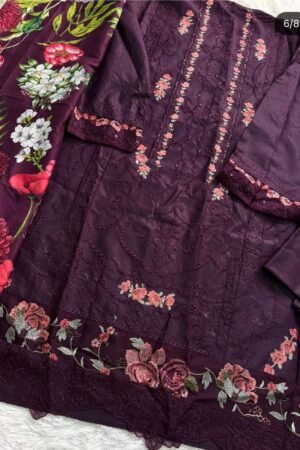 🍇 Amethyst Bloom Heavy Cotton Floral Embroidery Unstitched Suit 🌷
