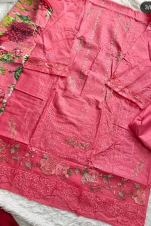 💖 Blushing Peony Heavy Cotton Unstitched Dress Material with Floral Dupatta 🌺