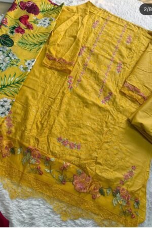 💛 Mustard Sunshine Heavy Cotton Unstitched Embroidered Suit Set 🌻